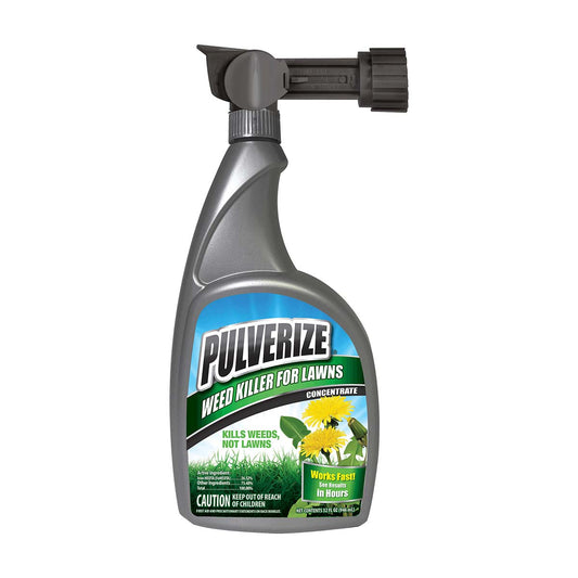 Pulverize Weed Killer for Lawns spray bottle, kills weeds, not lawns, works fast in hours.